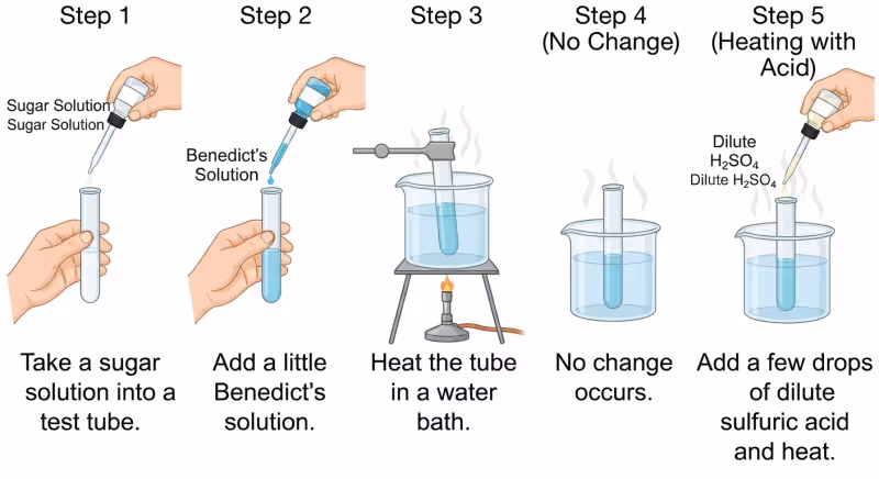 Benedict's test for sucrose after heating with dilute acid