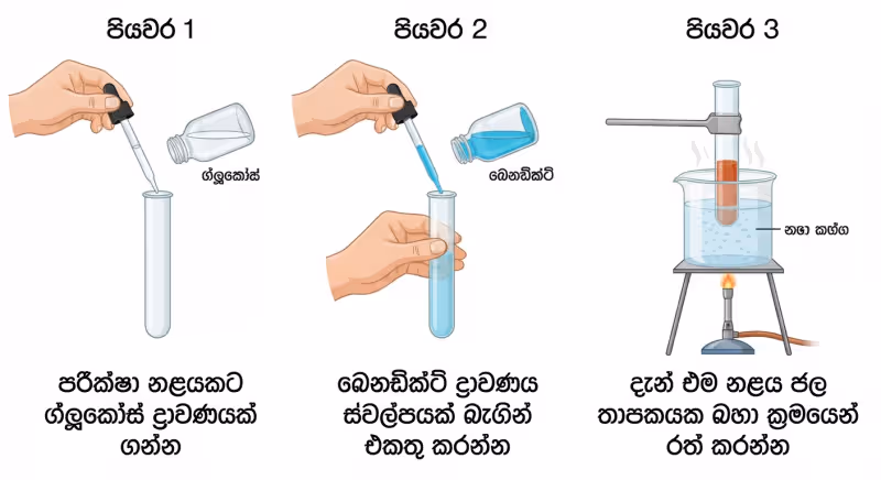 බෙනඩික්ට් ද්‍රාවණය මගින් ග්ලූකෝස් හඳුනා ගැනීම